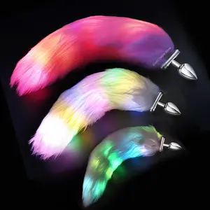 Luminous Colorful LED Light Cosplay Fetish Butt Anus Plugs Long Short Artificial Faux Fox Rabbit Tail Anal Plug Sex Toy