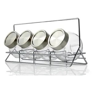 * EasyLife ใหม่195Ml 4 Pcs เครื่องเทศ Rack สแตนเลสฝาแก้ว Jar ขวดเก็บแก้ว