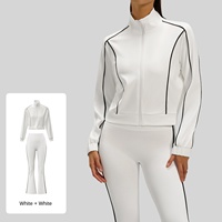 Ensemble Sportif Vintage Femme Automne Décontracté Deux Pièces Coupe Ample Cardigan Veste Jambes Larges Grande Taille Respirant Uni