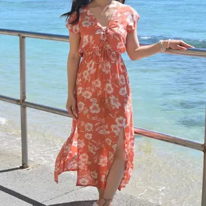 Fabrika doğrudan satış renkli pamuk Rayon tasarımcı kadın plaj elbise