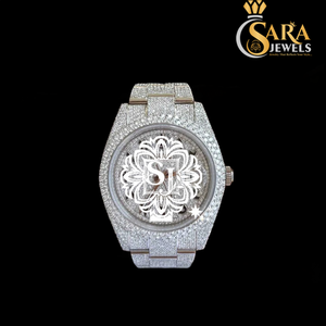 Impresionante azul Iced Out VVS Moissanite Diamond Watch Esfera analógica Ventana de vidrio 20mm Banda de acero inoxidable Encanto especial de San Valentín - Product Image 3