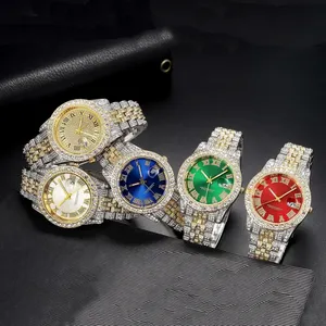 Relojes De Cuarzo Para Hombre Golden Fancy Watch Logo Ice Out pietra di cristallo orologio al quarzo da polso per gli uomini di lusso