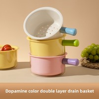Écumoire multifonctionnelle en plastique pour légumes et fruits, panier de lavage double couche avec filtre à résidus alimentaires pour évier de cuisine