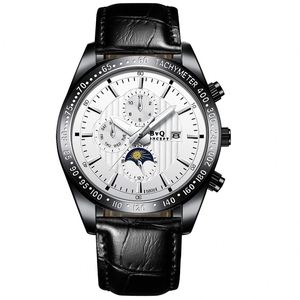 Relojes de Cuarzo de Lujo para Hombre, Creativos con Fase Lunar, Correa de Cuero y Acero Inoxidable, Negros, Elegantes, Delgados, Resistentes al Agua - Product Image 5