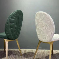 Chaise de salle à manger moderne de luxe léger avec dossier en acier inoxydable, design feuille, haut de gamme, pour hôtel, maison, entrepôt, revêtement en cuir