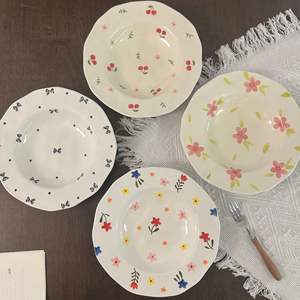 乐益韩式ins不规则手拉花8寸陶瓷深盘高美学甜品沙拉汤盘 - Product Image 4