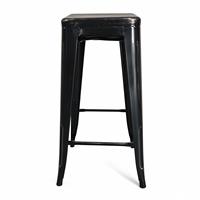 Tabouret de bar empilable à prix d'usine, finition noire vieillie, tabouret de comptoir carré en métal