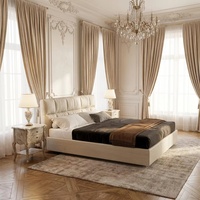 Cadre de lit avec tête de lit capitonnée à dossier haut, base plateforme en bois massif avec espace de rangement, coussin moelleux, montage facile, style moderne, taille King
