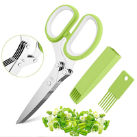 Ciseaux de cuisine en métal tout usage Ensemble de ciseaux à herbes à 5 lames avec support et brosse