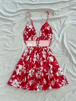 Robe d'été décontractée de style bohème pour femmes, à bretelles spaghetti, col en V, taille empire, à motifs floraux