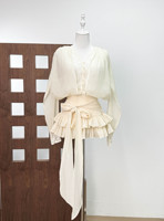 Robe Courte d'Été Chic à Broderie Fleurie et Dentelle, Style Fille Douce, Manches Longues, Taille Haute avec Nœud, Coupe Évasée et Volants