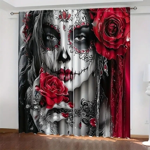Cortinas Góticas de Halloween con Estampado de Conejo, Esqueleto, Polilla y Champiñón, Decoración de Ventanas, Cortinas de Terror para el Hogar, 2 Paneles Personalizables - Product Image 6