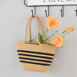 Woven Handbag Striped Women's Tote Bag Bohemian Style Summer Casual Everyday Use Horizontal <b>Square</b> Shape - Product Image 1