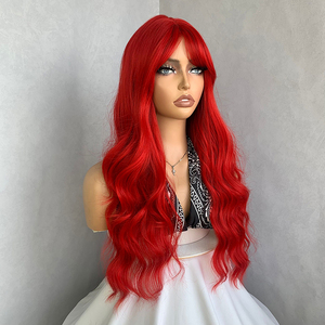 26inch Factory Wholesale Price Red Long Body Wavy Hair <strong>Wig</strong> Synthetic Heat Resistant Natural Wavy Hair With Bangs for White Women - Product Image 4