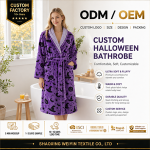 Accappatoio Viola di Halloween Personalizzato in <span class=keywords><strong>Pile</strong></span> Felpato, Commercio all'Ingrosso OEM Private Label, Vestaglia Accogliente per Regali Stagionali e Vendita al Dettaglio - Product Image 1