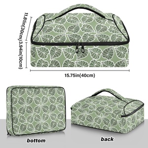 Sac à déjeuner isotherme portable en nylon à imprimé Kalo vert Hawaïen, réutilisable, pour fêtes et transport de plats chauds - Product Image 3