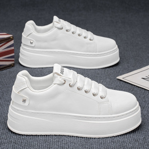 Summer Men's Trendy All- Match White Sneakers Breathable Casual <b>Height</b>-<b>increasing</b> <b>Shoes</b> with Thick-Sole and Mesh Lining - Product Image 4
