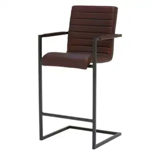 Furnitur Bar murah kursi bangku bar tinggi coklat kulit imitasi dengan rangka logam sandaran punggung dan lengan