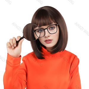 Peluca Ainizi de 12 Pulgadas, Estilo Bob Corto con Flequillo, Color Castaño Oscuro, para Cosplay de <span class=keywords><strong>Velma</strong></span> de Scoob - Product Image 4
