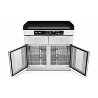 Gabinete de Acero Inoxidable para Encimera, Gabinete Inteligente de Desinfección con Doble Cajón y Puertas de Vidrio para Tazas, Platos y Vajilla