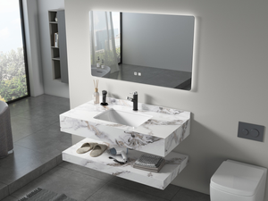 Mueble de <span class=keywords><strong>Baño</strong></span> Moderno de Lujo con Aspecto de Mármol Oscuro, de Doble Capa, Montado en la Pared, con Espejo LED Retroiluminado de Mármol Multicolor <span class=keywords><strong>para</strong></span> <span class=keywords><strong>Baño</strong></span> - Product Image 5
