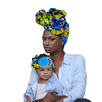 Turbante africano de algodão para mãe e bebê, lenço turbante