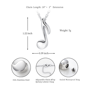 Müzik not kremasyon takı külleri için paslanmaz çelik not Urn kolye kolye hatıra anıt mücevherat Boys için, kızlar - Product Image 3
