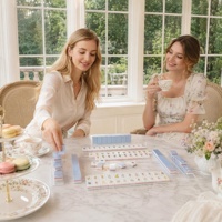 Ensemble de tuiles de Mahjong polyvalent pour soirées de jeu, avec un design floral chic inspiré des stations balnéaires, idéal pour les divertissements estivaux et les jeux sociaux tout au long de la saison.
