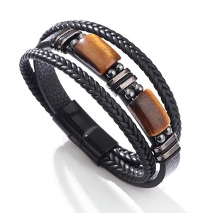 Pulsera de Piedra Ojo de Tigre 2024 Lista para Enviar, Superventas, Pulsera de <span class=keywords><strong>Cuero</strong></span> Multicapa con Hebilla Magnética para Hombre y <span class=keywords><strong>Mujer</strong></span>, Joyería Masculina - Product Image 6