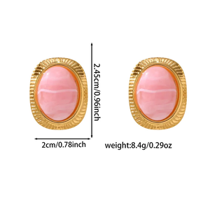 Boucles d'oreilles tendance vintage en acier inoxydable et résine pour femmes, plaquées or 18 carats, bijoux légers, design unique, accessoires pour tous les jours - Product Image 2