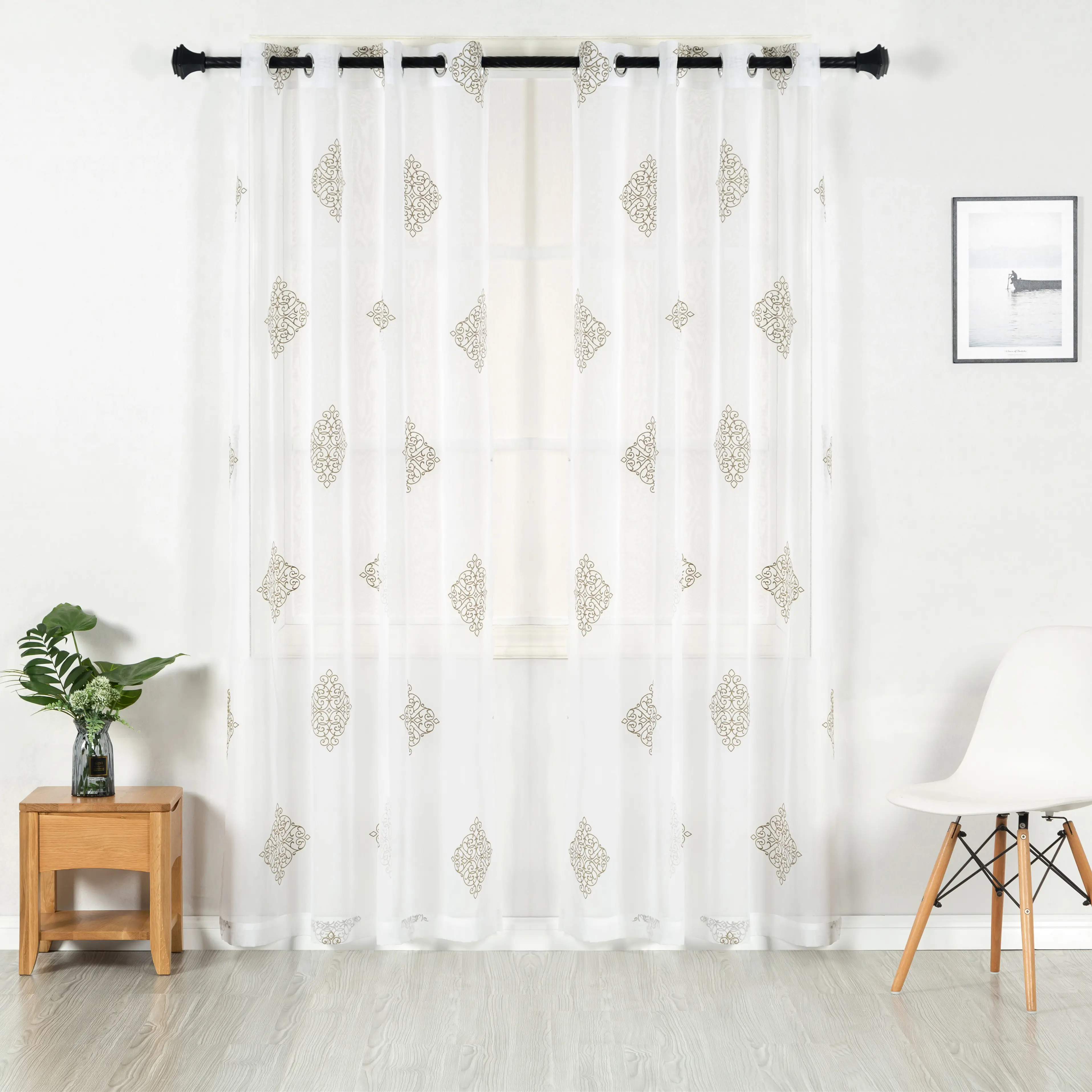 European Foil Print Voile Sheer Curtain for Living Room