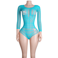 Body sexy en résille avec strass, lingerie à manches, robe de scène, vêtements de nuit élégants, tenues de créateurs