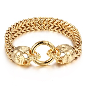 Pulsera <span class=keywords><strong>de</strong></span> acero inoxidable con cabeza <span class=keywords><strong>de</strong></span> <span class=keywords><strong>Lobo</strong></span> y León, brazalete <span class=keywords><strong>de</strong></span> cadena <span class=keywords><strong>de</strong></span> doble capa, chapado en oro, 316L - Product Image 1