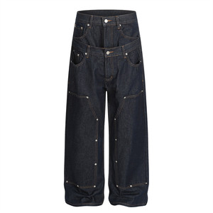 <span class=keywords><strong>Jeans</strong></span> alla moda da <span class=keywords><strong>uomo</strong></span> alla moda a doppia <span class=keywords><strong>vita</strong></span> pantaloni dritti larghi a due pezzi con cuciture High Street Medium <span class=keywords><strong>Jeans</strong></span> di nicchia unici da <span class=keywords><strong>uomo</strong></span> - Product Image 1