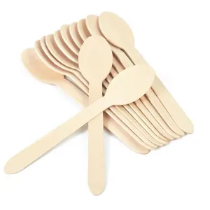 Eco Friendly Products 2023 Disposable 100% Natural Material Heat Resistant Tableware Eco Birch Wood Ice Cream Wooden Spoon 16Cm