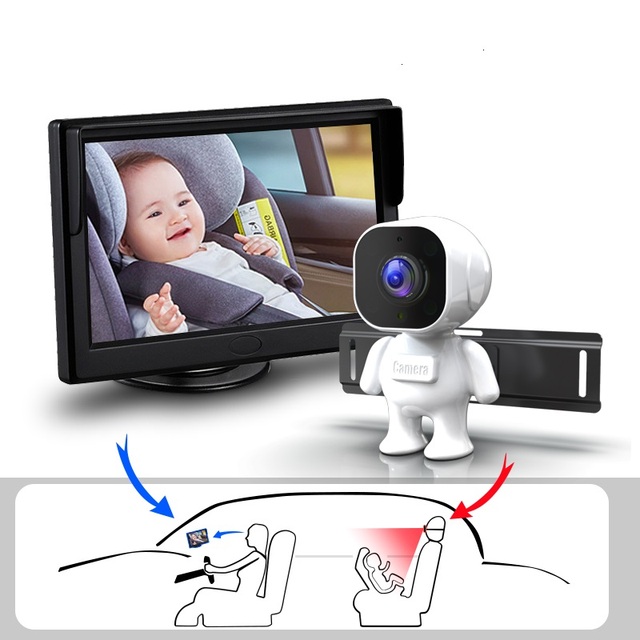 Baby Car Camera 5 Inch Screen With Rear View Backup Camera Baby Car with  Night Vision  Robot Shape Camera for Kids Safety