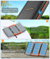 Batterie solaire portable 16000mAh, 3 panneaux pliables, double USB, charge sans fil, chargeur rapide, étanche, charge de téléphone portable