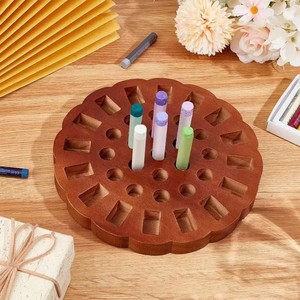 Cross-border wooden crayon holder, round pencil stand, <b>drawing</b> storage base, <b>office</b> desk, art makeup brush display rack - Product Image 1