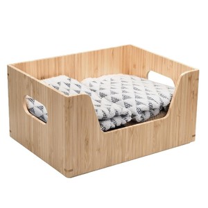 Caja de Almacenamiento de Bambú, Color Madera Natural, Diseño Sólido, Organizador de Escritorio para Sala de Estar - Product Image 1
