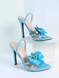 Sandales à talons aiguilles pour femmes à bout pointu, ornements floraux 3D bleus, à bride unique et bride de cheville, escarpins à talons hauts pour femmes - Product Image 6