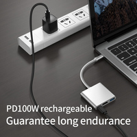 Hub USB-C 3-en-1 Justlink vers HDMI 4K, charge rapide PD 100W, USB 3.0, adaptateur multiport en aluminium pour ordinateur portable, MacBook, téléviseur, moniteur