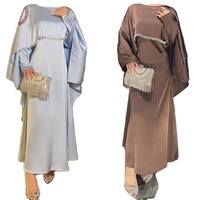 Abaya de Soirée de Haute Qualité pour Femmes de Dubaï, Robe Modeste Couleur Unie Ornée de Perles et Diamants pour l'Aïd et le Ramadan, Style Golfe Arabique