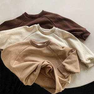 <span class=keywords><strong>Pull</strong></span>-over en coton 100% pour filles et garçons, automne, écologique, anti-rétrécissement, col rond, uni, ample, t-shirt - Product Image 2