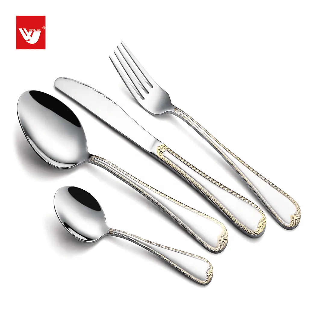 best selling bulk gold plated stainless steel cutlery set stainless steel spoon fork knife flatware for restaurant