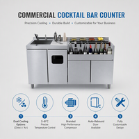 Barra de Bar Profesional de Acero Inoxidable con Doble Refrigeración, Estación de Trabajo Comercial para Bartender, Gabinete de Refrigeración Digital