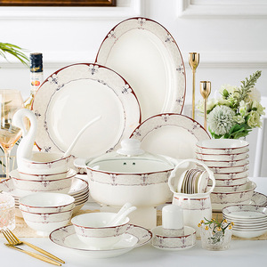 2025 Mới Châu Âu Đơn Giản Baroque 60-Mảnh Gốm Bộ Đồ Ăn Đặt Phnom Penh Mười Ăn Xương Trung Quốc Bộ Đồ Ăn Bộ - Product Image 1