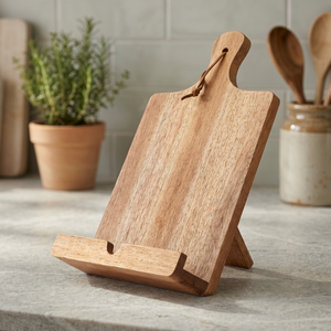 Acacia Wood Foldable Standing Type Single Tier Tablet Stand <b>Kitchen</b> Counter Cookbook Holder Rustic Farmhouse Recipe <b>Storage</b> <b>Rack</b> - Product Image 3