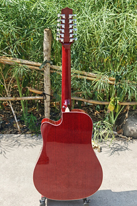 Guitare électro-acoustique 12 cordes rouge vin brillant, logo personnalisé, fabrication artisanale Boult, 41 pouces, micro intégré, instrument à cordes folk, fabriqué en Chine - Product Image 6