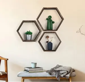 Hexagon Wall Decor Floating Shelves 3-Pack Decorative Wood Wall Shelf Set Screws And Anchors Included Pine Wood Geometric Shelf