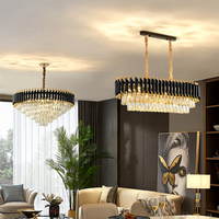 Escaliers d'hôtel modernes nordiques personnalisés Décoration de mariage Grandes lampes suspendues en cristal noir or Lustres de luxe à haut plafond